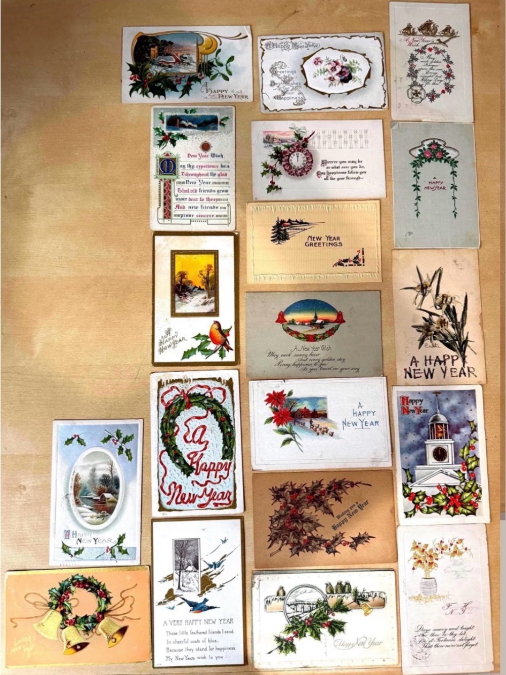 Vintage New Year Greeting Card Set - Assorted Multi-Color